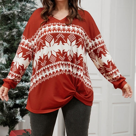 BloomChic Snowflake Print Twist Front SweatshirtRegular Red/White Size 14 - Picture 3 of 7